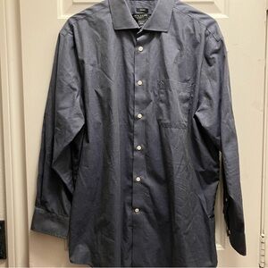 Men's Pronto Uomo Blue Button Dress Shirt 100% Cotton No-Iron 17 32/33